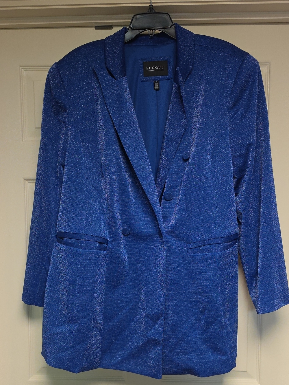 Eloquii Shimmery Cobalt Blue Double-Button Blazer